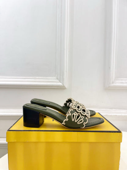 Fendi Embroidered Cutout Block Heel Sandals – Spring/Summer Collection – 26SS