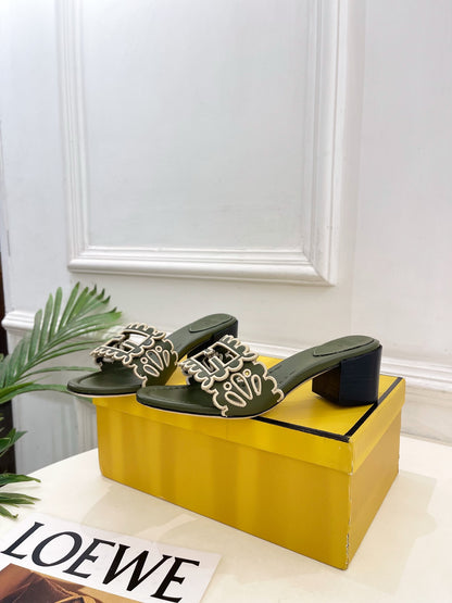 Fendi Embroidered Cutout Block Heel Sandals – Spring/Summer Collection – 26SS