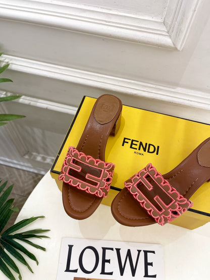 Fendi Embroidered Cutout Block Heel Sandals – Spring/Summer Collection – 26SS