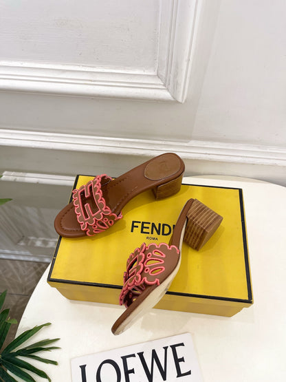 Fendi Embroidered Cutout Block Heel Sandals – Spring/Summer Collection – 26SS
