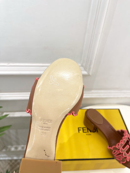 Fendi Embroidered Cutout Block Heel Sandals – Spring/Summer Collection – 26SS