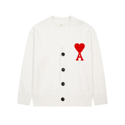 Ami Paris Classic Heart Embroidered Cardigan Sweater