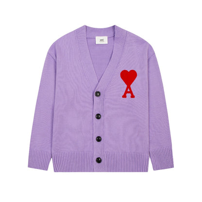 Ami Paris Classic Heart Embroidered Cardigan Sweater