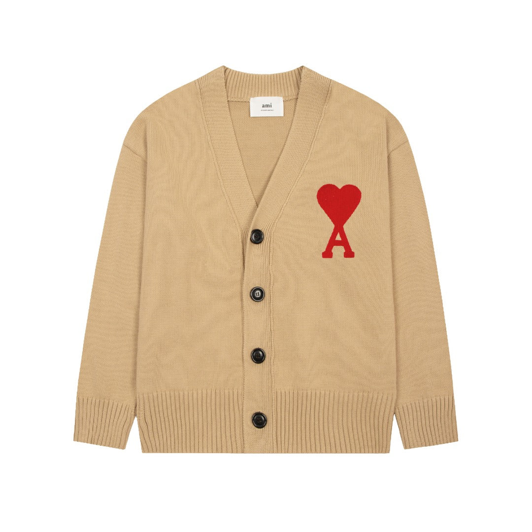 Ami Paris Classic Heart Embroidered Cardigan Sweater