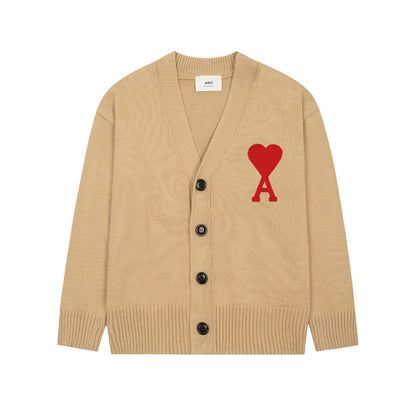 Ami Paris Classic Heart Embroidered Cardigan Sweater