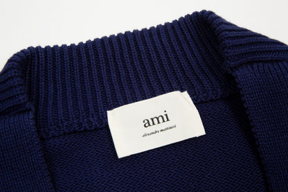 Ami Paris Classic Heart Embroidered Cardigan Sweater