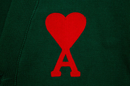 Ami Paris Classic Heart Embroidered Cardigan Sweater