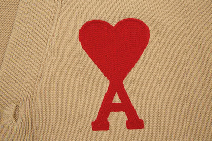 Ami Paris Classic Heart Embroidered Cardigan Sweater