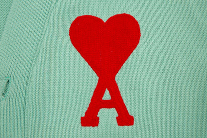Ami Paris Classic Heart Embroidered Cardigan Sweater