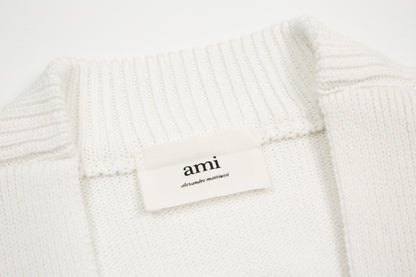 Ami Paris Classic Heart Embroidered Cardigan Sweater