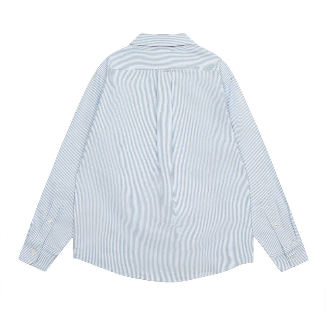 AMI Paris Small Heart Embroidered Striped Long Sleeve Shirt