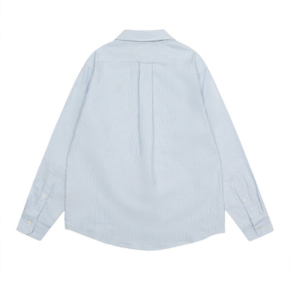 AMI Paris Small Heart Embroidered Striped Long Sleeve Shirt