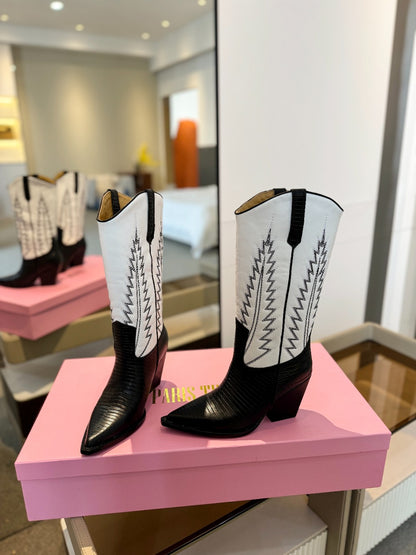 Paris Texas Suede Embroidered Knee-High Boots