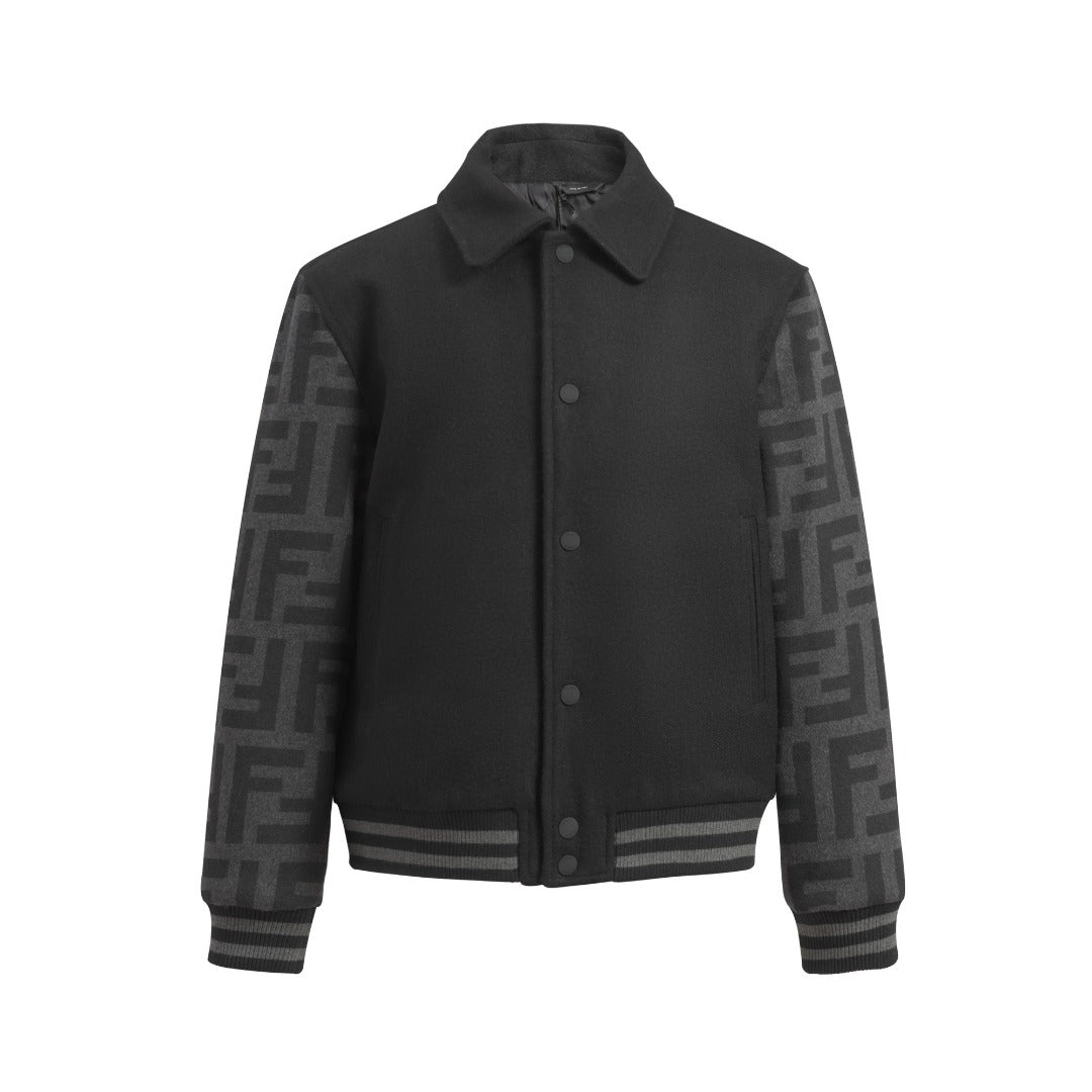 Fendi Black Wool Lapel Bomber Jacket