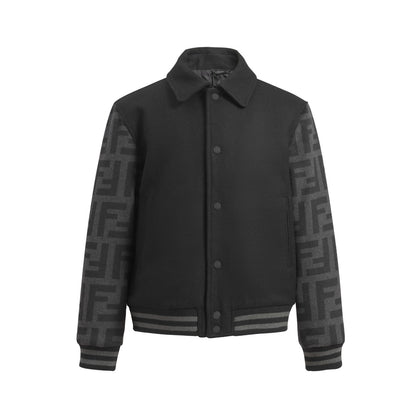 Fendi Black Wool Lapel Bomber Jacket