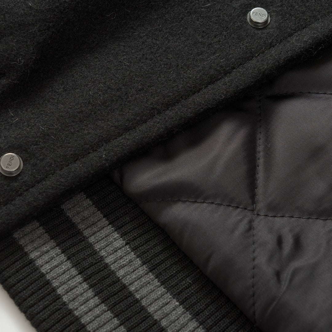 Fendi Black Wool Lapel Bomber Jacket