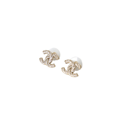 Chanel Classic Logo Rhinestone Earrings
