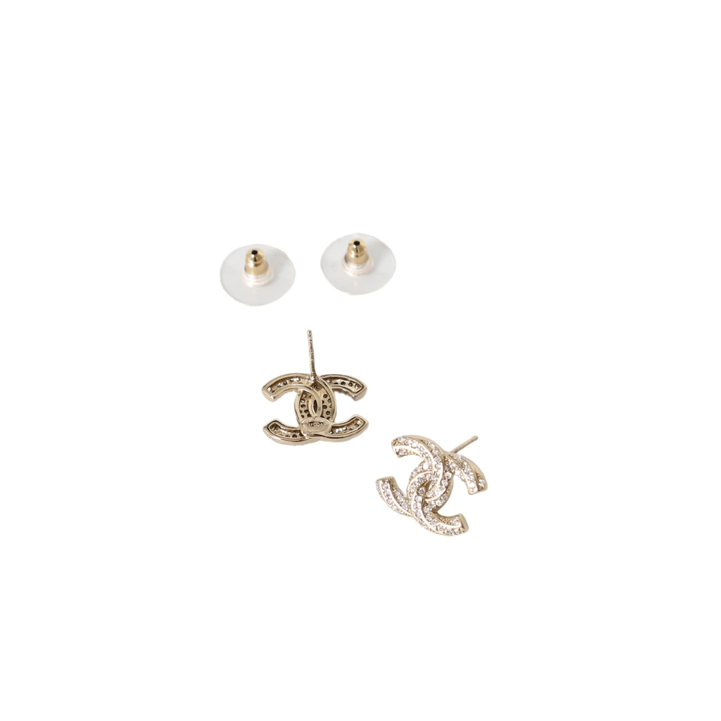 Chanel Classic Logo Rhinestone Earrings