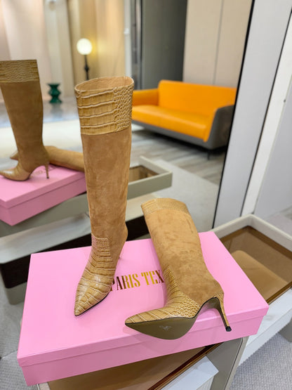 Paris Texas Crocodile Embossed Stiletto Knee-High Boots