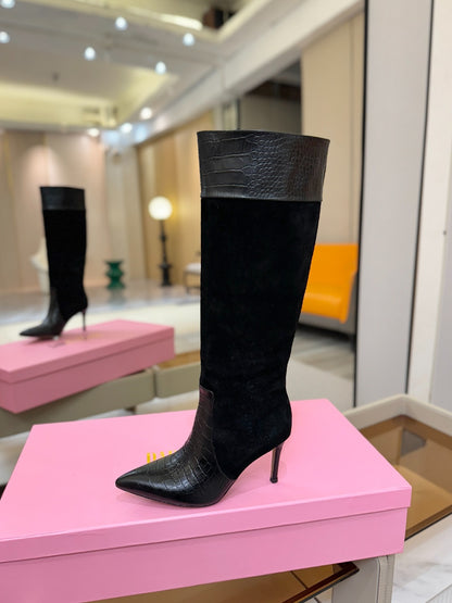 Paris Texas Crocodile Embossed Stiletto Knee-High Boots