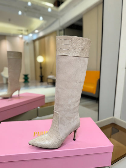 Paris Texas Crocodile Embossed Stiletto Knee-High Boots