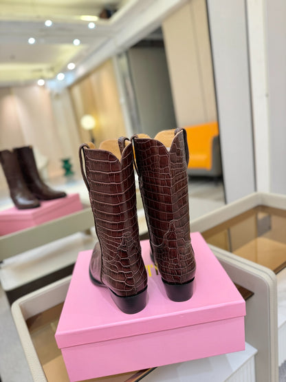Paris Texas Crocodile Embossed Western Ankle Boots