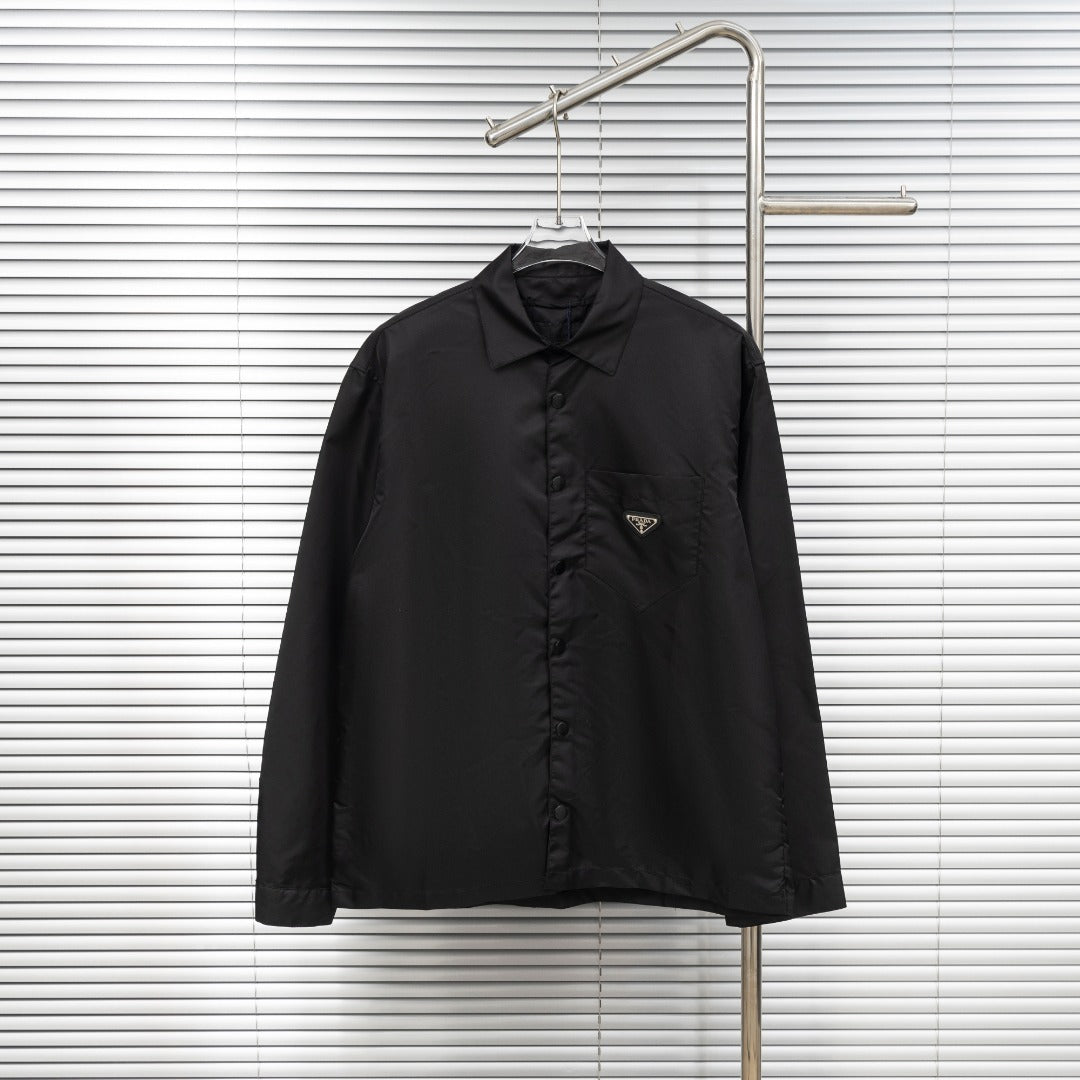 Prada Woven Leather Label Logo Shirt Jacket