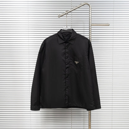 Prada Woven Leather Label Logo Shirt Jacket