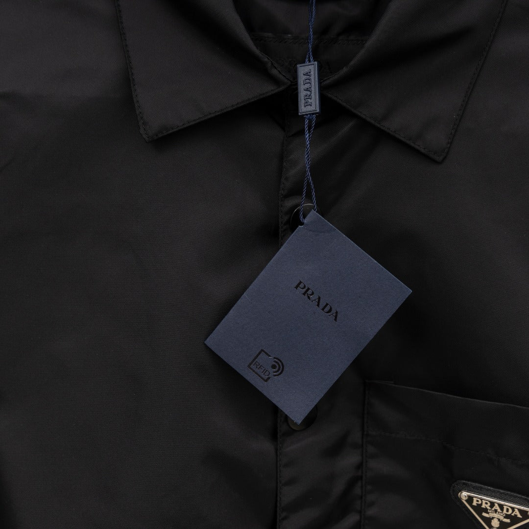 Prada Woven Leather Label Logo Shirt Jacket