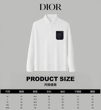 Dior Silk Long Sleeve Polo Shirt with Metal Patch