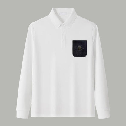 Dior Silk Long Sleeve Polo Shirt with Metal Patch