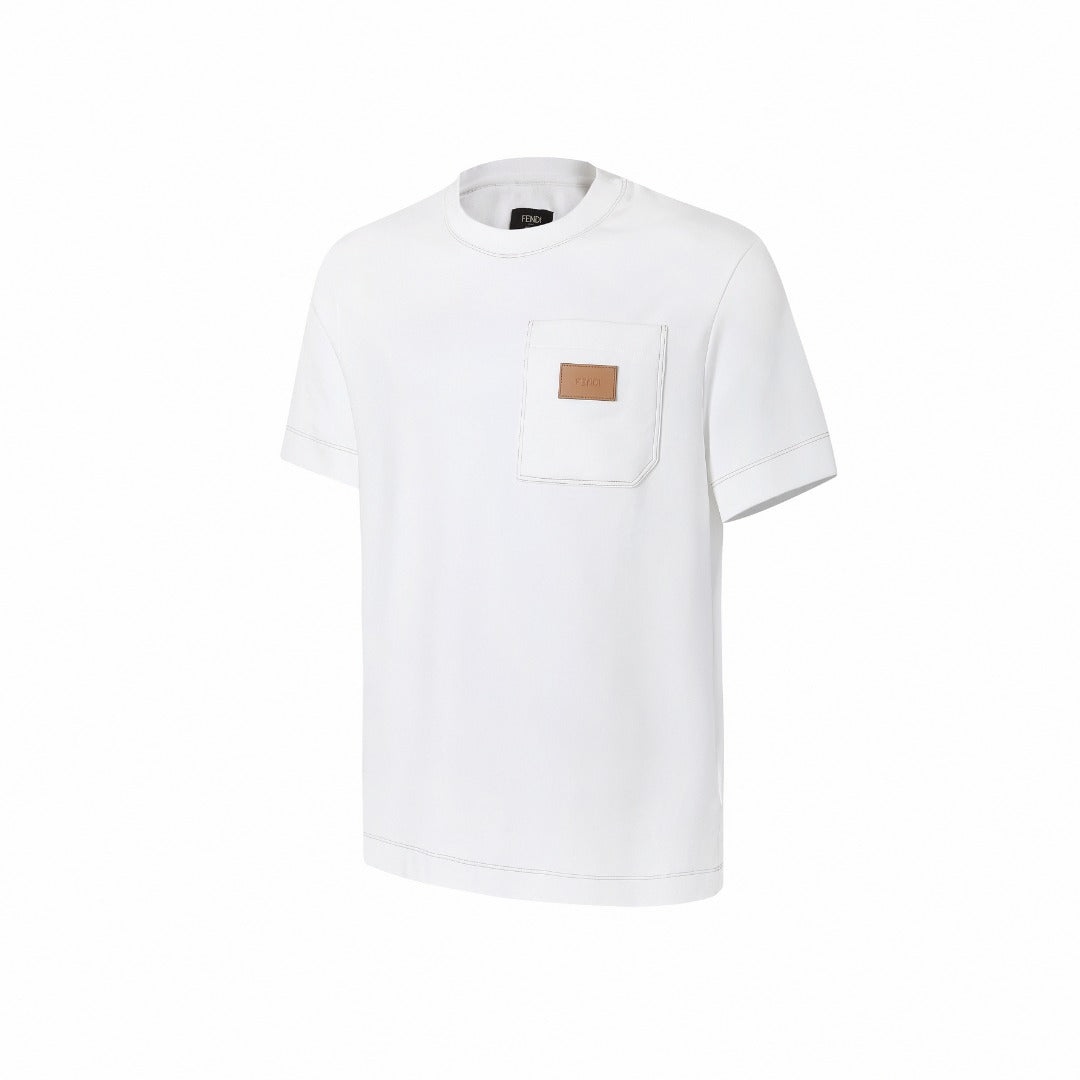 Fendi Leather Patch Contrast-Stitch T-Shirt