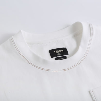 Fendi Leather Patch Contrast-Stitch T-Shirt