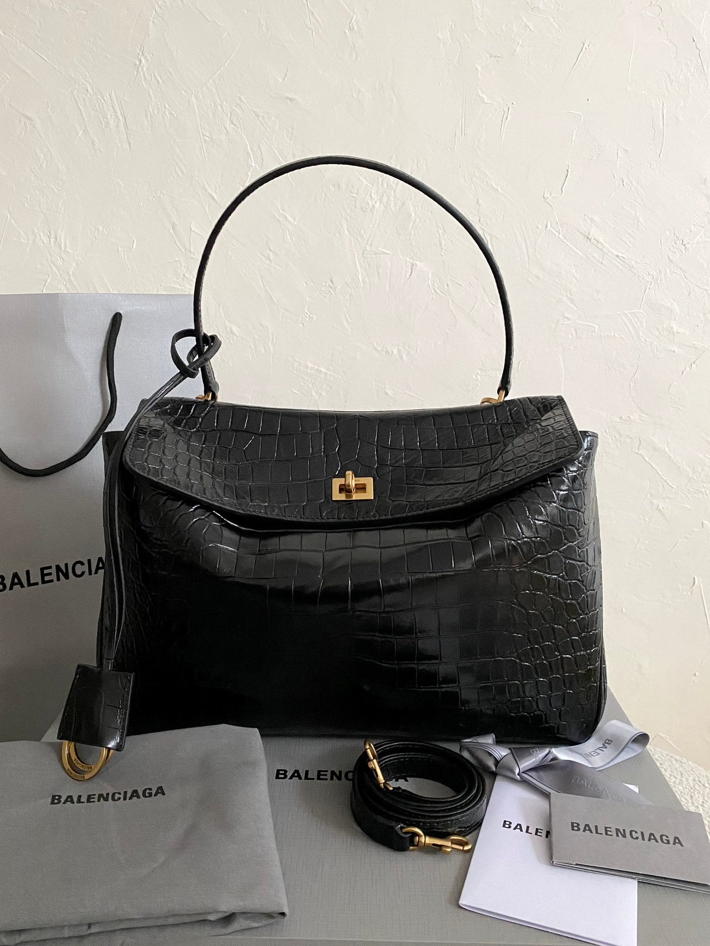Balenciaga Rodeo Crocodile-Embossed Handbag