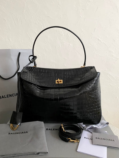Balenciaga Rodeo Crocodile-Embossed Handbag