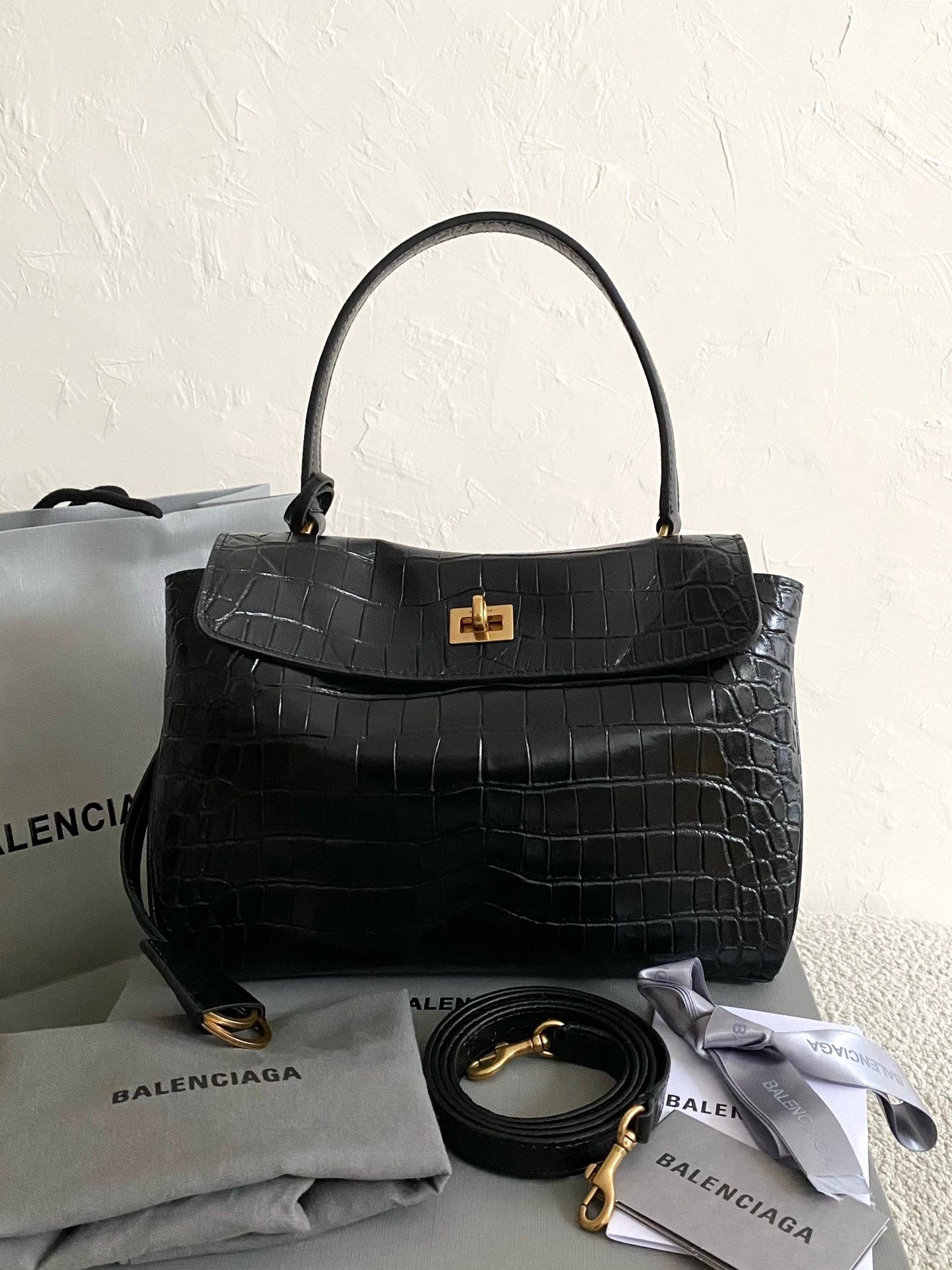 Balenciaga Rodeo Crocodile-Embossed Handbag