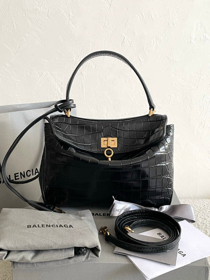 Balenciaga Rodeo Crocodile-Embossed Handbag